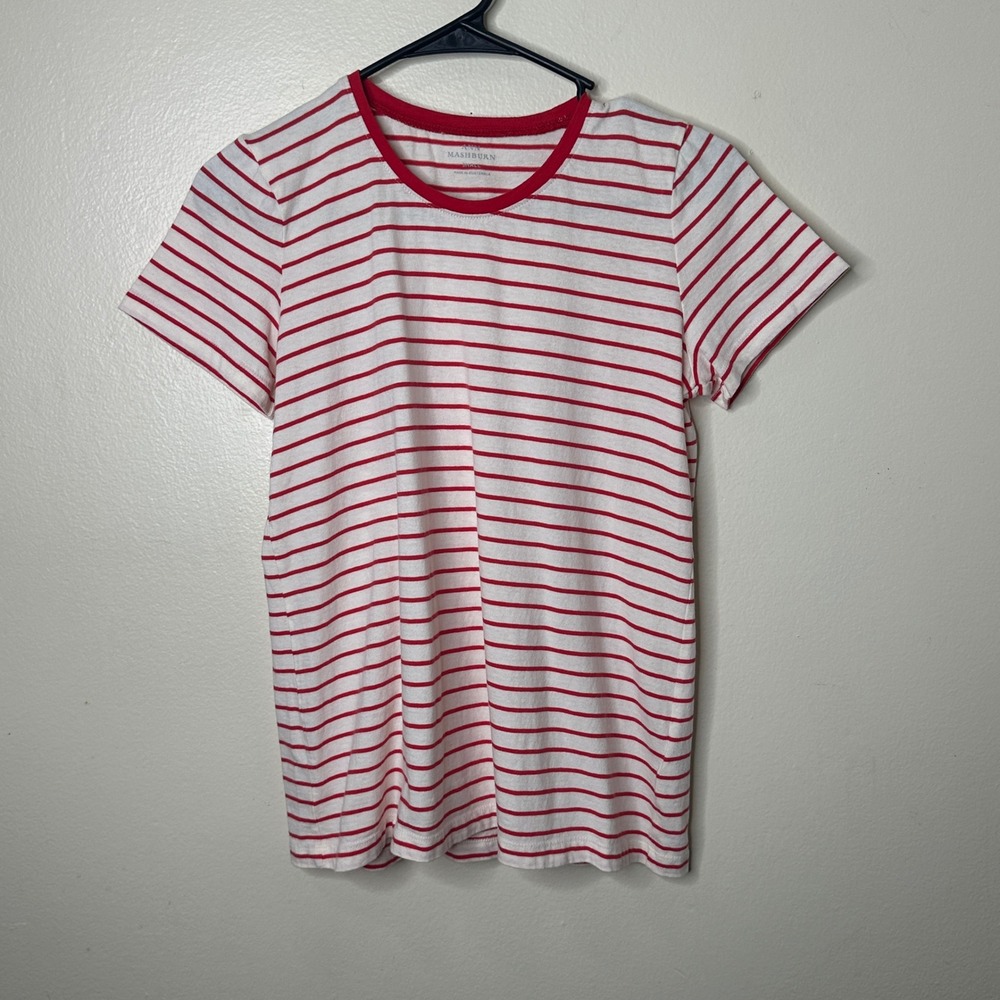 Ann Mashburn T-Shirt Red White Striped Cotton Short Sleeve size Small